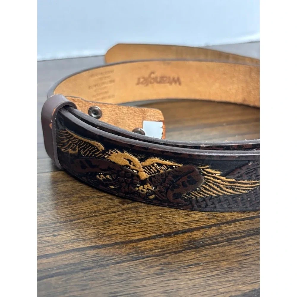 Wrangler Mens Brown Leather Embossed Eagle Western Belt Size 38 MBLT 08713A-11F